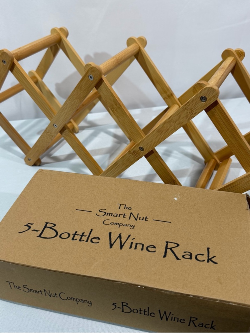 Accordion Wine Rack Bamboo Five Bottle Wooden Folding Storage Towel Holder